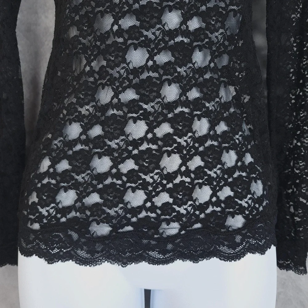 Free People Top Womens XS Black Floral Lace Sheer Coquette Fairy Goth Y2K